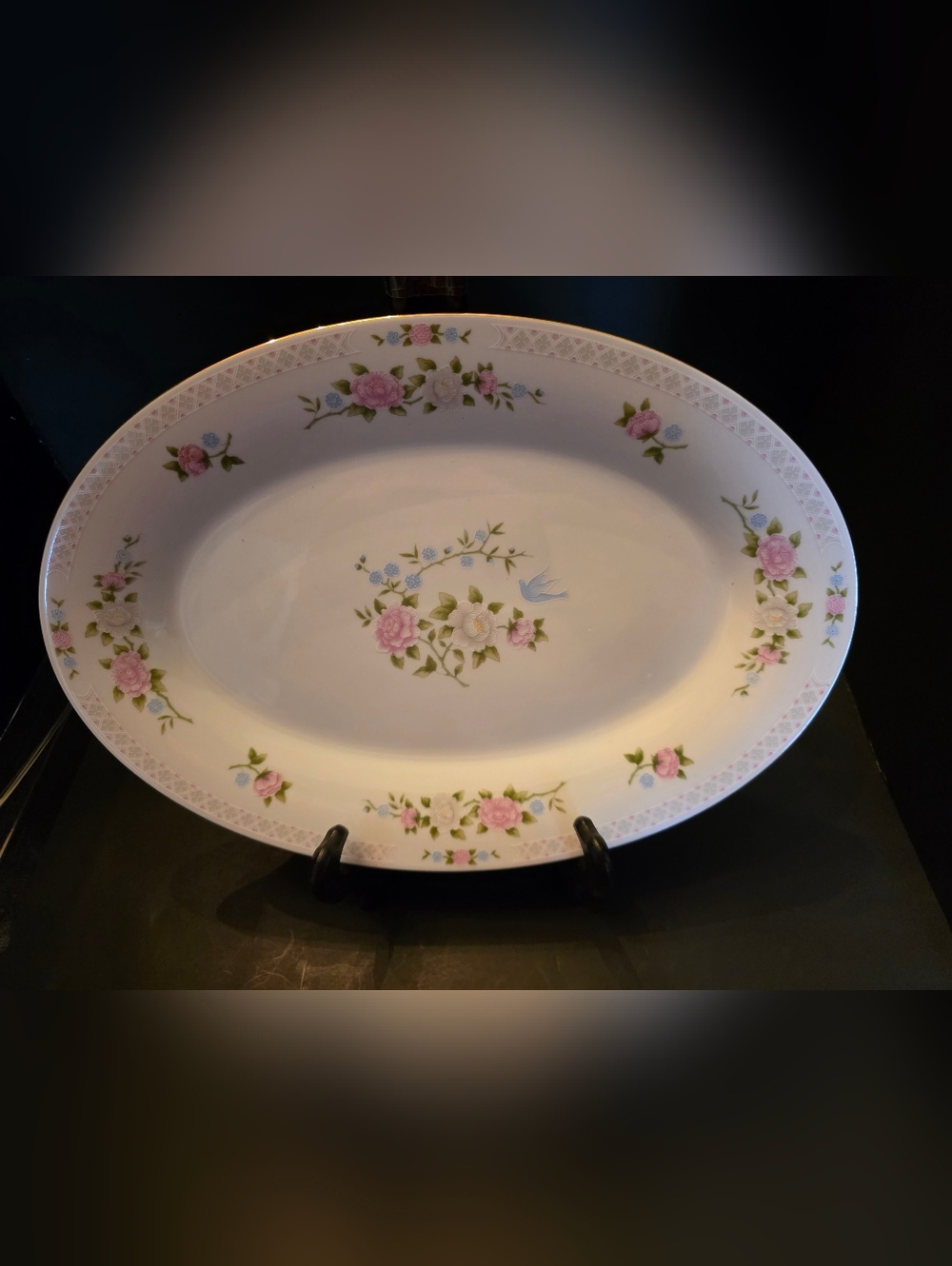 Crown Ming “Jian Shang” Oval Platter | Floral Bluebird Fine China | 13” Serving